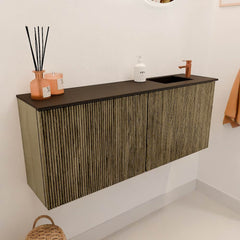 JOYA 100cm toiletmeubel kleur Dusk. Wastafel FAYE positie Rechts 1 kraangat kleur Urban.