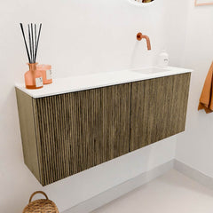 JOYA 100cm toiletmeubel kleur Dusk. Wastafel FAYE positie Rechts Zonder kraangat kleur Talc.