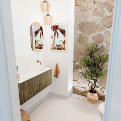 JOYA 100cm toiletmeubel kleur Dusk. Wastafel FAYE positie Rechts Zonder kraangat kleur Talc.