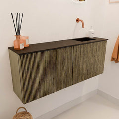 JOYA 100cm toiletmeubel kleur Dusk. Wastafel FAYE positie Rechts Zonder kraangat kleur Urban.