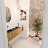 JOYA 100cm toiletmeubel kleur Oak. Wastafel FAYE positie Links Zonder kraangat kleur Urban.