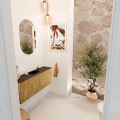 JOYA 100cm toiletmeubel kleur Oak. Wastafel FAYE positie Midden 1 kraangat kleur Urban.