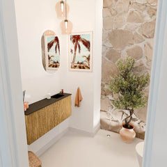 JOYA 100cm toiletmeubel kleur Oak. Wastafel FAYE positie Rechts 1 kraangat kleur Urban.