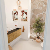 JOYA 100cm toiletmeubel kleur Oak. Wastafel FAYE positie Rechts Zonder kraangat kleur Urban.