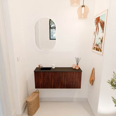 JOYA 100cm toiletmeubel kleur Ruby. Wastafel FAYE positie Links 1 kraangat kleur Urban.