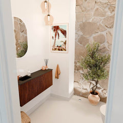 JOYA 100cm toiletmeubel kleur Ruby. Wastafel FAYE positie Links 1 kraangat kleur Urban.