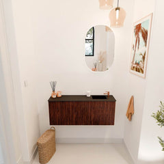 JOYA 100cm toiletmeubel kleur Ruby. Wastafel FAYE positie Rechts 1 kraangat kleur Urban.