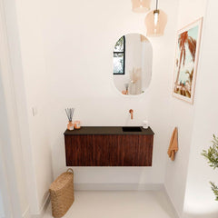 JOYA 100cm toiletmeubel kleur Ruby. Wastafel FAYE positie Rechts Zonder kraangat kleur Urban.