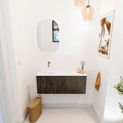 JOYA 100cm toiletmeubel kleur Shadow. Wastafel FAYE positie Links Zonder kraangat kleur Talc.