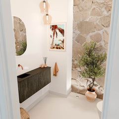 JOYA 100cm toiletmeubel kleur Shadow. Wastafel FAYE positie Links Zonder kraangat kleur Urban.