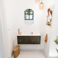 JOYA 100cm toiletmeubel kleur Shadow. Wastafel FAYE positie Midden 1 kraangat kleur Talc.