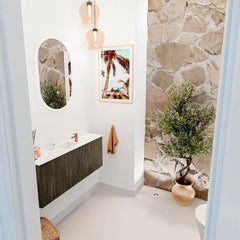 JOYA 100cm toiletmeubel kleur Shadow. Wastafel FAYE positie Midden 1 kraangat kleur Talc.