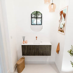 JOYA 100cm toiletmeubel kleur Shadow. Wastafel FAYE positie Midden Zonder kraangat kleur Talc.