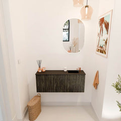 JOYA 100cm toiletmeubel kleur Shadow. Wastafel FAYE positie Rechts 1 kraangat kleur Urban.