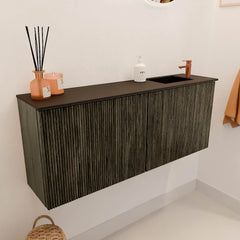 JOYA 100cm toiletmeubel kleur Shadow. Wastafel FAYE positie Rechts 1 kraangat kleur Urban.