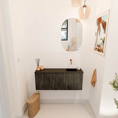 JOYA 100cm toiletmeubel kleur Shadow. Wastafel FAYE positie Rechts Zonder kraangat kleur Urban.