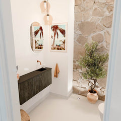 JOYA 100cm toiletmeubel kleur Shadow. Wastafel FAYE positie Rechts Zonder kraangat kleur Urban.