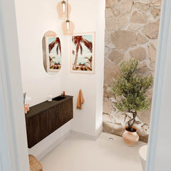 JOYA 100cm toiletmeubel kleur Walnut. Wastafel FAYE positie Rechts 1 kraangat kleur Urban.