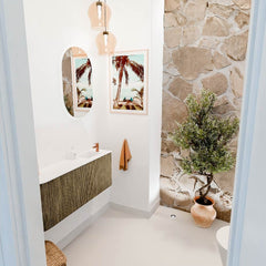 JOYA 101,6cm toiletmeubel ronding links kleur Dusk. Wastafel FAYE positie Rechts 1 kraangat kleur Talc.