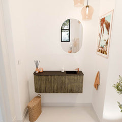 JOYA 101,6cm toiletmeubel ronding links kleur Dusk. Wastafel FAYE positie Rechts 1 kraangat kleur Urban.