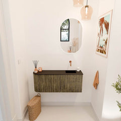 JOYA 101,6cm toiletmeubel ronding links kleur Dusk. Wastafel FAYE positie Rechts Zonder kraangat kleur Urban.