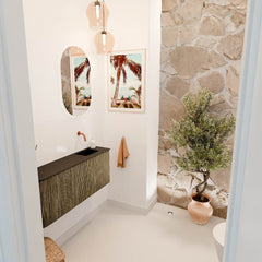 JOYA 101,6cm toiletmeubel ronding links kleur Dusk. Wastafel FAYE positie Rechts Zonder kraangat kleur Urban.