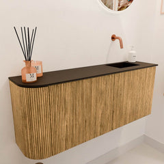 JOYA 101,6cm toiletmeubel ronding links kleur Oak. Wastafel FAYE positie Rechts Zonder kraangat kleur Urban.