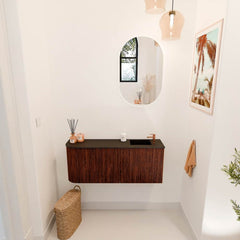 JOYA 101,6cm toiletmeubel ronding links kleur Ruby. Wastafel FAYE positie Rechts 1 kraangat kleur Urban.