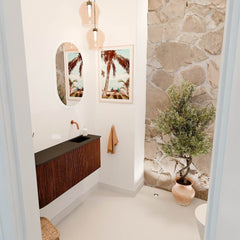 JOYA 101,6cm toiletmeubel ronding links kleur Ruby. Wastafel FAYE positie Rechts Zonder kraangat kleur Urban.