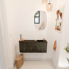 JOYA 101,6cm toiletmeubel ronding links kleur Shadow. Wastafel FAYE positie Rechts 1 kraangat kleur Urban.