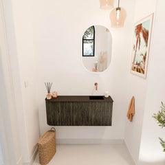 JOYA 101,6cm toiletmeubel ronding links kleur Shadow. Wastafel FAYE positie Rechts Zonder kraangat kleur Urban.