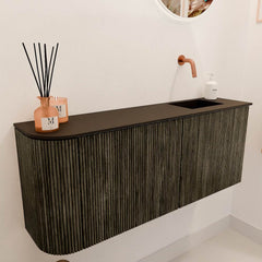 JOYA 101,6cm toiletmeubel ronding links kleur Shadow. Wastafel FAYE positie Rechts Zonder kraangat kleur Urban.