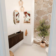 JOYA 101,6cm toiletmeubel ronding links kleur Walnut. Wastafel FAYE positie Rechts 1 kraangat kleur Urban.