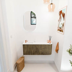 JOYA 101,6cm toiletmeubel ronding rechts kleur Dusk. Wastafel FAYE positie Links 1 kraangat kleur Talc.