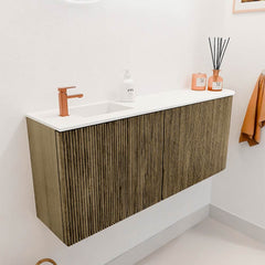 JOYA 101,6cm toiletmeubel ronding rechts kleur Dusk. Wastafel FAYE positie Links 1 kraangat kleur Talc.