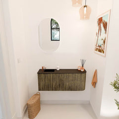 JOYA 101,6cm toiletmeubel ronding rechts kleur Dusk. Wastafel FAYE positie Links 1 kraangat kleur Urban.