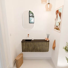 JOYA 101,6cm toiletmeubel ronding rechts kleur Dusk. Wastafel FAYE positie Links Zonder kraangat kleur Urban.