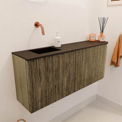 JOYA 101,6cm toiletmeubel ronding rechts kleur Dusk. Wastafel FAYE positie Links Zonder kraangat kleur Urban.