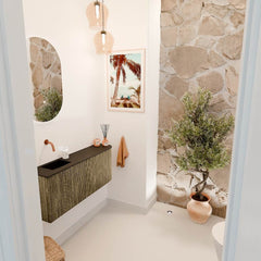 JOYA 101,6cm toiletmeubel ronding rechts kleur Dusk. Wastafel FAYE positie Links Zonder kraangat kleur Urban.