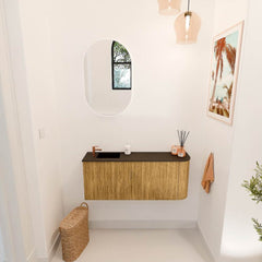 JOYA 101,6cm toiletmeubel ronding rechts kleur Oak. Wastafel FAYE positie Links 1 kraangat kleur Urban.