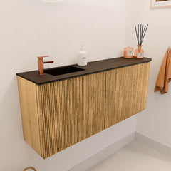 JOYA 101,6cm toiletmeubel ronding rechts kleur Oak. Wastafel FAYE positie Links 1 kraangat kleur Urban.