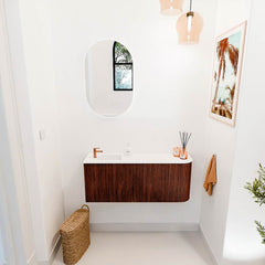 JOYA 101,6cm toiletmeubel ronding rechts kleur Ruby. Wastafel FAYE positie Links 1 kraangat kleur Talc.