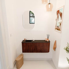 JOYA 101,6cm toiletmeubel ronding rechts kleur Ruby. Wastafel FAYE positie Links 1 kraangat kleur Urban.