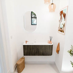 JOYA 101,6cm toiletmeubel ronding rechts kleur Shadow. Wastafel FAYE positie Links 1 kraangat kleur Talc.