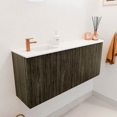 JOYA 101,6cm toiletmeubel ronding rechts kleur Shadow. Wastafel FAYE positie Links 1 kraangat kleur Talc.