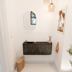 JOYA 101,6cm toiletmeubel ronding rechts kleur Shadow. Wastafel FAYE positie Links 1 kraangat kleur Urban.