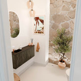 JOYA 101,6cm toiletmeubel ronding rechts kleur Shadow. Wastafel FAYE positie Links 1 kraangat kleur Urban.