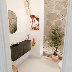 JOYA 101,6cm toiletmeubel ronding rechts kleur Shadow. Wastafel FAYE positie Links 1 kraangat kleur Urban.