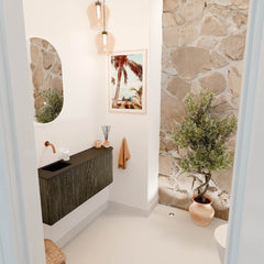 JOYA 101,6cm toiletmeubel ronding rechts kleur Shadow. Wastafel FAYE positie Links Zonder kraangat kleur Urban.