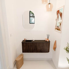 JOYA 101,6cm toiletmeubel ronding rechts kleur Walnut. Wastafel FAYE positie Links 1 kraangat kleur Urban.